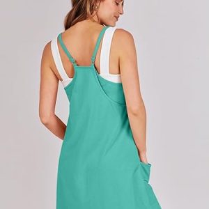 Women Athletic Dress Summer Tennis Workout Active Sports Mini Romper Dress Built in Shorts Travel Vacation Clothes