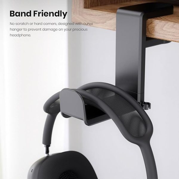 Rotating Headphone Stand – PC Gaming Headset Holder, Adjustable Clamp-on Under Desk Hanger With 360 Degree Swivel & Cable Clip Organizer – Black