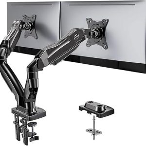 Dual Monitor Stand – Full Adjustable Monitor Desk Mount Swivel Vesa Bracket with C Clamp, Grommet Mounting Base for 13 to 32 Inch Computer Screens – Each Arm Holds 4.4 to 19.8lbs