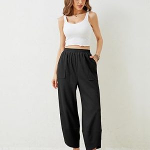 Womens Baggy Wide Leg Pants Casual Elastic Waisted Palazzo Harem Pants with Pockets