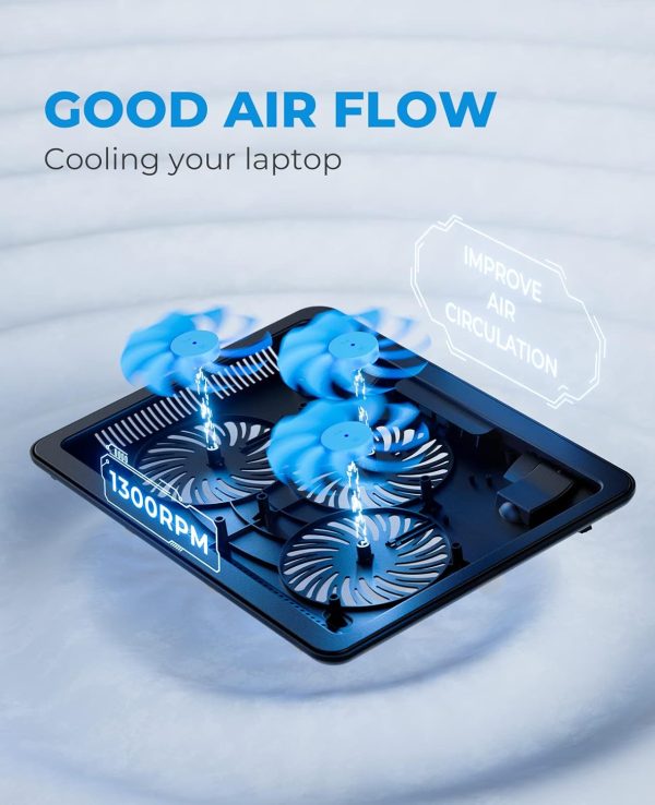 Laptop Cooler Cooling Pad – Slim Portable USB Powered (3 Fans), Black/Blue