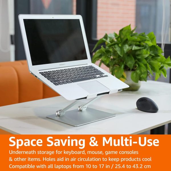 Basics Ergonomic and Foldable Laptop Stand for Desk, Adjustable Riser, Fits all Laptops and Notebooks up to 17.3 Inch, 10 x 8.7 x 6 in, Silver