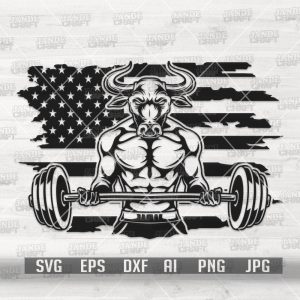 US Bull Body Builder svg | Weight Lifter Clipart | Muscle Man Cut File | Fitness Coach Gift Idea T-shirt Design png | Workout Physique dxf