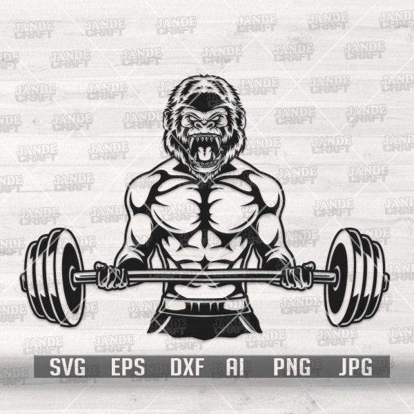 Ape Body Builder svg | Weight Lifter Clipart | Strong Muscle Man Cut File | Fitness Coach Gift Idea T-shirt Design png| Workout Physique dxf