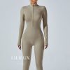 LILIEUX – Women’s Ribbed Stylish Long-Sleeve Full-Zip Sports Jumpsuit – Bodycon Unitard for Gym – All-In-One Stretch Romper Playsuit