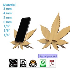 Laser Cut Phone Stand – Cannabis Leaf Hemp Wooden Figurine – Cellphone Holder DIY hemp digital files svg cdr pdf dxf