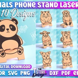 Phone Stand Laser Cut SVG, Cell Phone Stand Bundle, Animal 3D Laser Phone Holders, CNC File, Animals Laser Cut, 3d Laser Cut, Home Decor