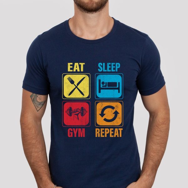 Eat Sleep Gym Repeat Shirt, Gym Shirt, Workout Shirt, Exercise Shirt, Weightlifting Shirt, Workout Motivation, Gym Gift, Gym Apparel