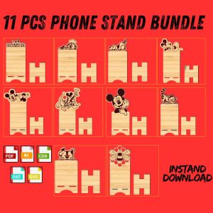 11 Pcs Wooden Phone Stand Bundle – Laser Cut Templates | Phone Stand SVG Files | Cell Phone Stand Laser Cut SVG | Digital Download Set