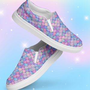 Mermaid Womens slip-on canvas shoes – Beach Theme Shoe – Ocean Theme Sneakers – Nautical Shoe – Mermaid Scale Sneaker – Rainbow Colored Shoe