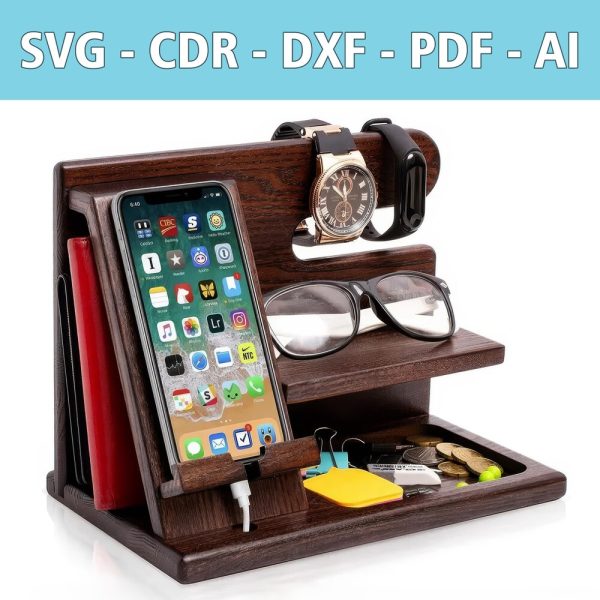 Phone docking station laser file for wood + IPhone holder as keychain – SVG, CDR and more – cell phone holder wallet stand
