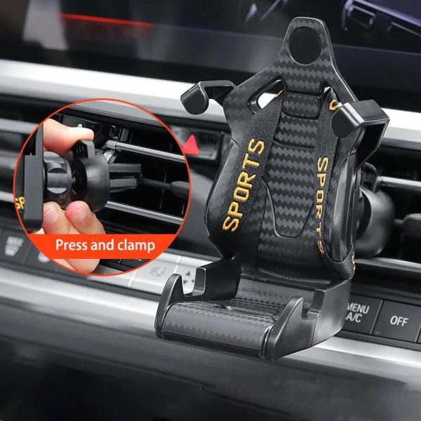 Racing Seat-Shaped Car Phone Holder – 360 Rotatable Air Vent Clip for Car Interior – Universal Mobile Phone Mount