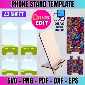 Phone Stand Template, Custom Phone Stand, Mobile Phone Holder Svg, Phone Stand Sublimation Template, Laser Cut Phone Stand, Canva Editable