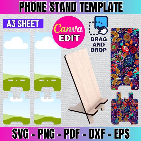 Phone Stand Template, Custom Phone Stand, Mobile Phone Holder Svg, Phone Stand Sublimation Template, Laser Cut Phone Stand, Canva Editable