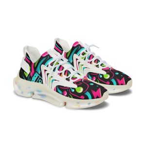 Neon Mesh Sneakers, Women’s Athletic Shoes, Trendy Running Sneakers, White and Black Shoes, Workout Sneakers, Fitness Sneakers